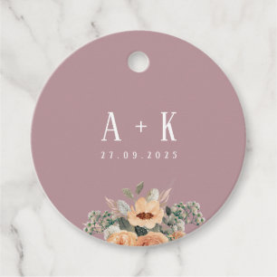 Favour tags, Elegant floral pink monogram Tags