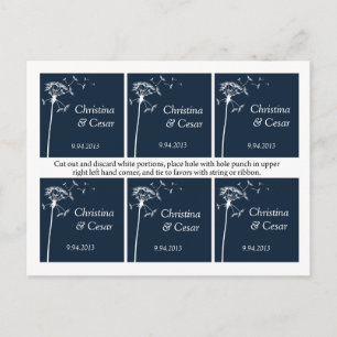 Favour Tags Navy Blue Dandelion Flower weed weeds Postcard