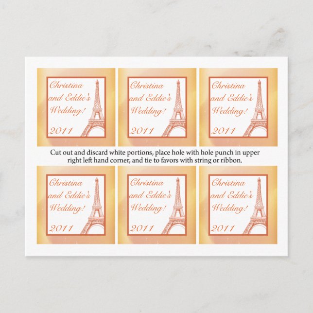Favour Tags Paris Peach Postcard (Front)