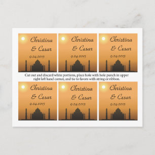 Favour Tags Taj Mahal Sunset Orange Yellow Red Tem Postcard