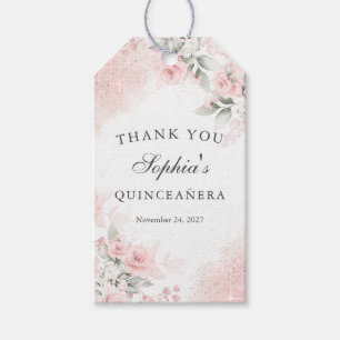 Favour Thank You Pink Blush Rose Quinceanera  Gift Tags