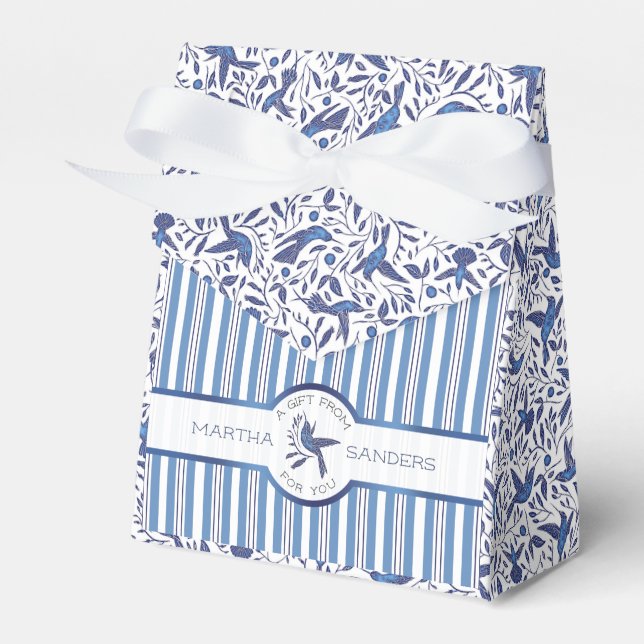 Favour the Delft Blue Birds & Stripes Favour Box (Front Side)