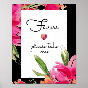 Favour Wedding Sign   Watercolor Fuchsia Flowers