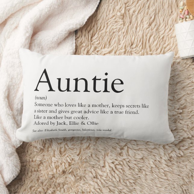Favourite Aunt, Auntie Definition Black and White Lumbar Cushion (Blanket)