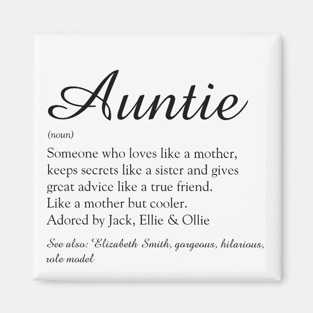 Favourite Aunt, Auntie Definition Script Magnet (Front)