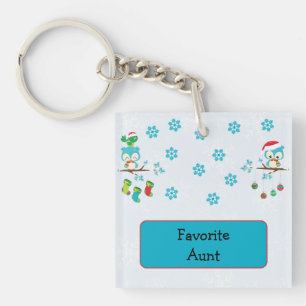 Favourite Aunt Snowflake Owls Key Ring