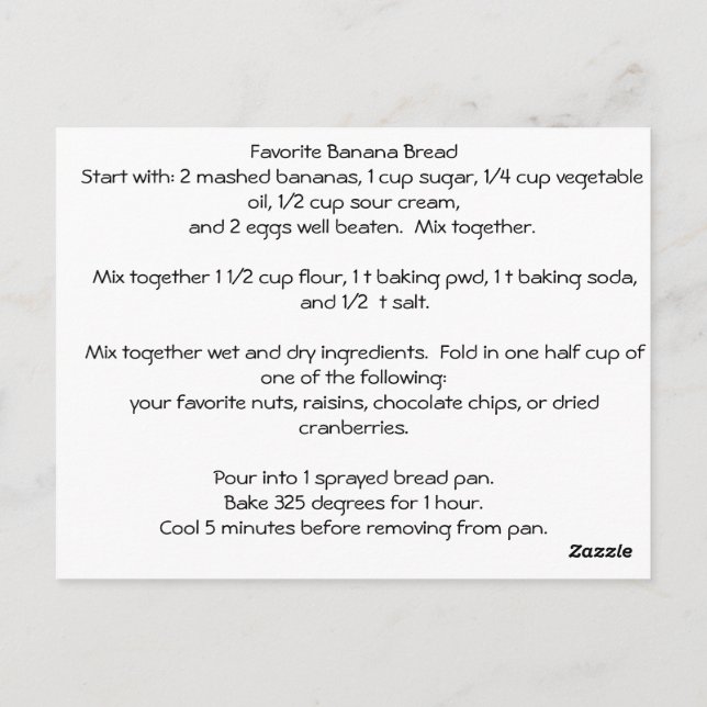 Favourite Banana Bread Recipe Postcard (Back)