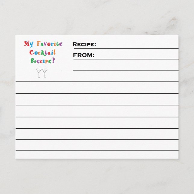 "Favourite Cocktail" Recipe Cards (Front)
