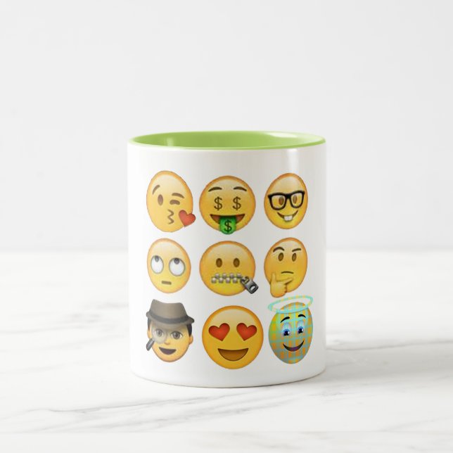 favourite emoji collection funny mug-design Two-Tone coffee mug (Center)