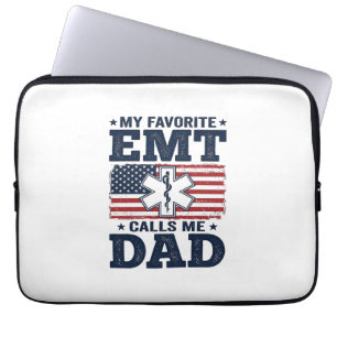 Favourite EMT Calls Me Dad Vintage Patriotic Shirt Laptop Sleeve
