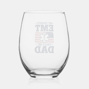 Favourite EMT Calls Me Dad Vintage Patriotic Shirt Stemless Wine Glass