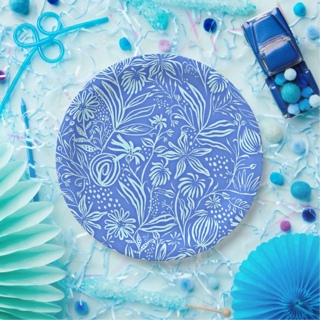 Favourite Floral Pattern in Blue Paper Plate (Party)