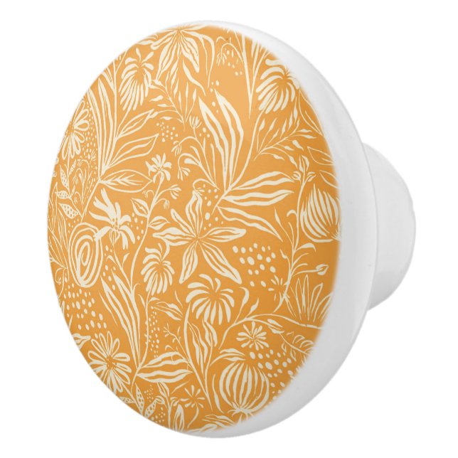 Favourite Floral Pattern in Golden Yellow, Ceramic Knob (Right)