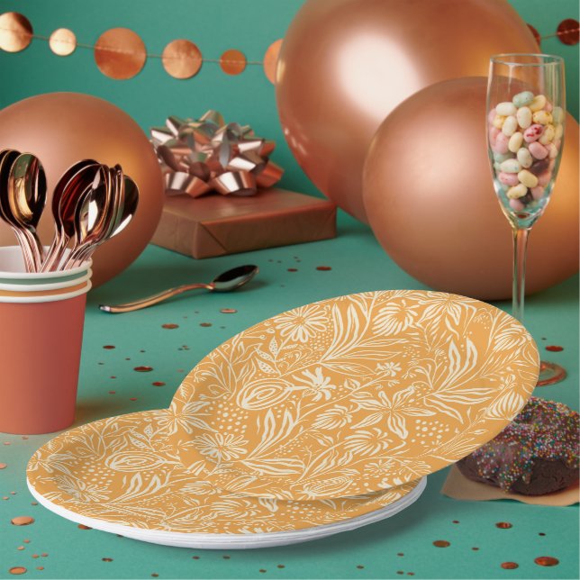 Favourite Floral Pattern in Golden Yellow, Paper Plate (Multi)