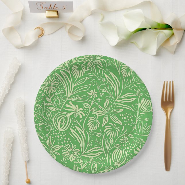 Favourite Floral Pattern in Green Paper Plate (Wedding)