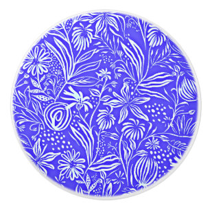 Favourite Floral Pattern, Periwinkle Blue, Ceramic Knob
