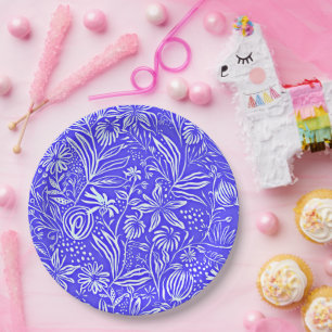 Favourite Floral Pattern, Periwinkle Blue, Paper Plate
