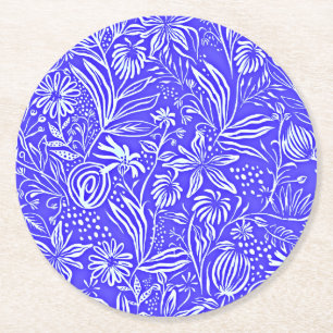 Favourite Floral Pattern, Periwinkle Blue, Round Paper Coaster
