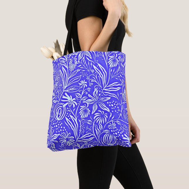 Favourite Floral Pattern, Periwinkle Blue, Tote Bag (Close Up)