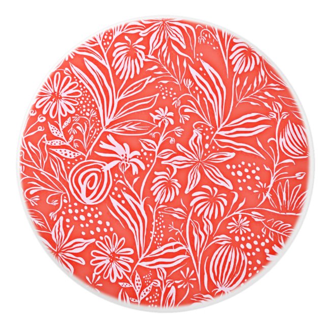 Favourite Floral Pattern, Red, Ceramic Knob (Front)