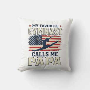 Favourite Gymnast Calls Me Papa Patriotic Vintage Cushion