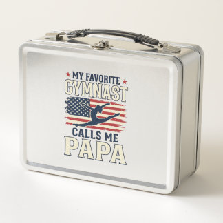 Favourite Gymnast Calls Me Papa Patriotic Vintage Metal Lunch Box
