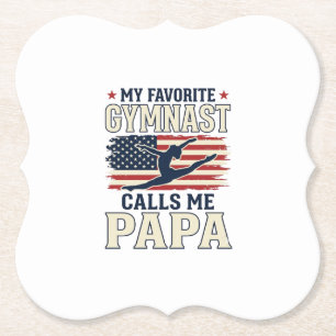 Favourite Gymnast Calls Me Papa Patriotic Vintage Paper Coaster