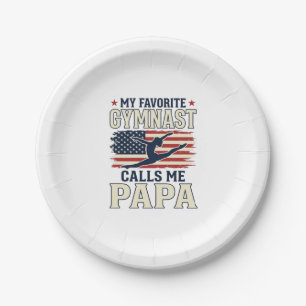 Favourite Gymnast Calls Me Papa Patriotic Vintage Paper Plate