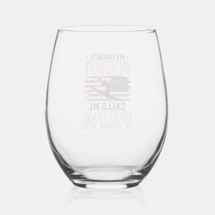 Favourite Gymnast Calls Me Papa Patriotic Vintage Stemless Wine Glass