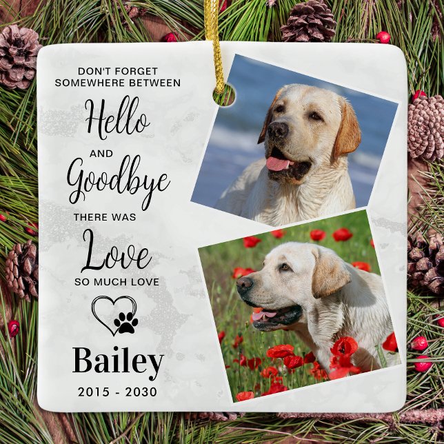 Favourite Hello Custom 2 Photo Dog Pet Memorial Ceramic Ornament (Creator Uploaded)