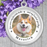 Favourite Hello Hardest Goodbye Pet Dog Memorial Silver Plated Necklace<br><div class="desc">Honour your best friend with a custom photo pet memorial necklace. This unique memorial keepsake is the perfect gift for yourself, family or friends to pay tribute to your loved one. This unique dog memorial necklace features a simple black and white design with decorative script. Quote "You were my favourite...</div>