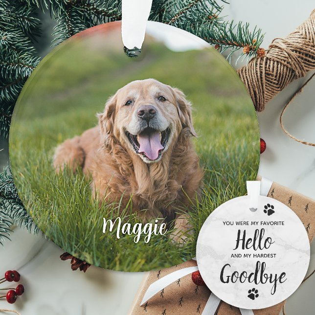 Favourite Hello Hardest Goodbye Pet Photo Memorial Ornament (Creator Uploaded)