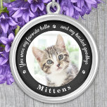 Favourite Hello Hardest Goodbye Photo Cat Memorial Silver Plated Necklace<br><div class="desc">Honour your best friend with a custom photo pet memorial necklace. This unique memorial keepsake is the perfect gift for yourself, family or friends to pay tribute to your loved one. This unique dog memorial necklace features a simple black and white design with decorative script. Quote "You were my favourite...</div>