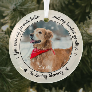 Favourite Hello Hardest Goodbye Photo Pet Memorial Glass Tree Decoration