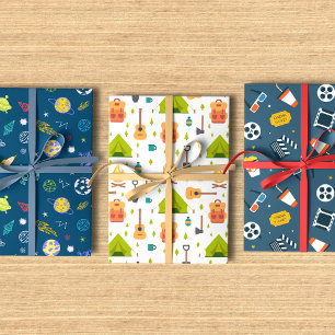 Favourite Hobbies Trio Patterns Wrapping Paper Sheet