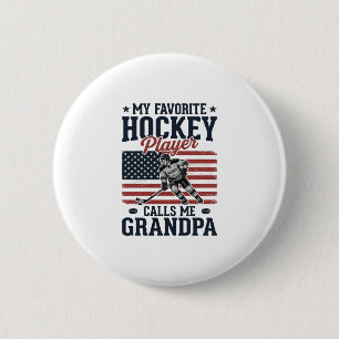 Favourite Hockey Player Calls Me Grandpa Vintage S 6 Cm Round Badge