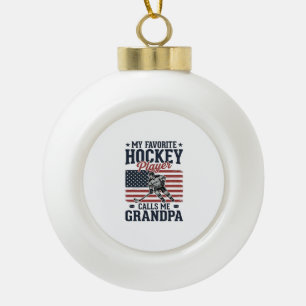 Favourite Hockey Player Calls Me Grandpa Vintage S Ceramic Ball Christmas Ornament