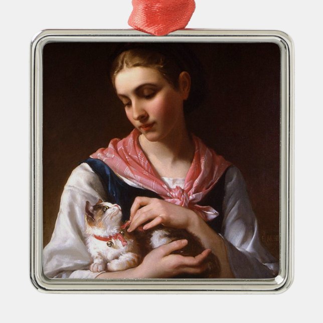 Favourite Kitten (by Émile Munier) Metal Tree Decoration (Front)