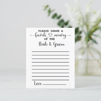 Favourite Memory of Bride Groom Advice Cards