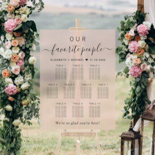 Favourite People 10 Table Pink Wedding Seating Acrylic Sign