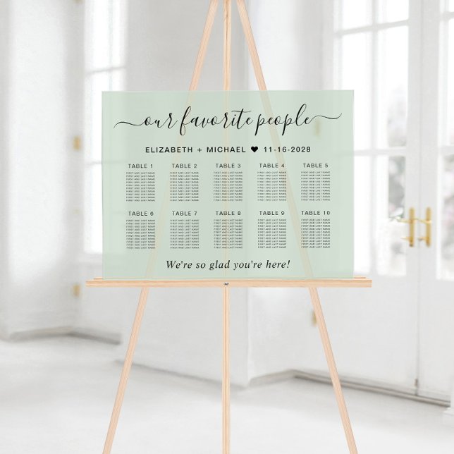 Favourite People 10 Table Sage Wedding Seating Acrylic Sign (Creator Uploaded)