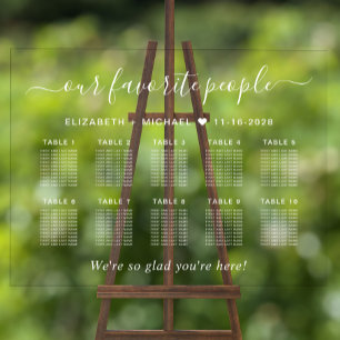 Favourite People 10 Table Wedding Seating Clear Acrylic Sign