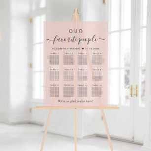 Favourite People 12 Table Pink Wedding Seating Acrylic Sign