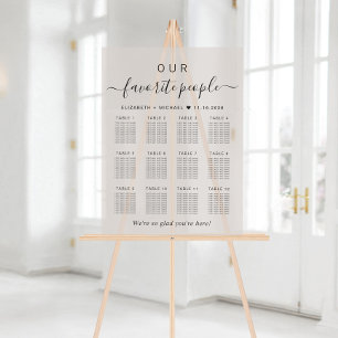 Favourite People 12 Table Taupe Wedding Seating Acrylic Sign