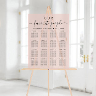 Favourite People 16 Table Pink Wedding Seating Acrylic Sign
