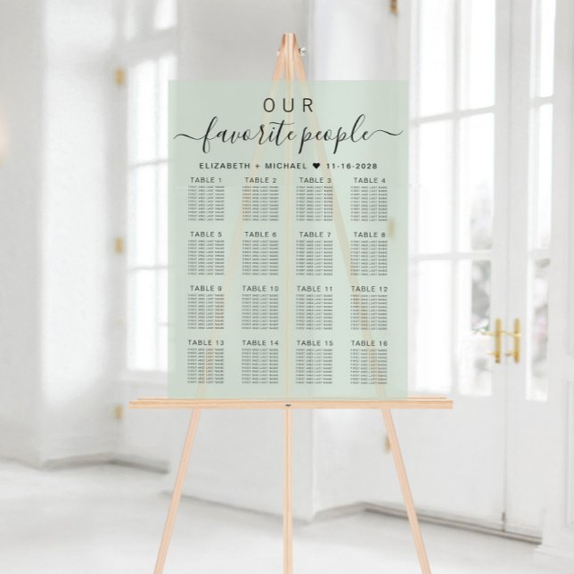 Favourite People 16 Table Sage Wedding Seating Acrylic Sign (Creator Uploaded)