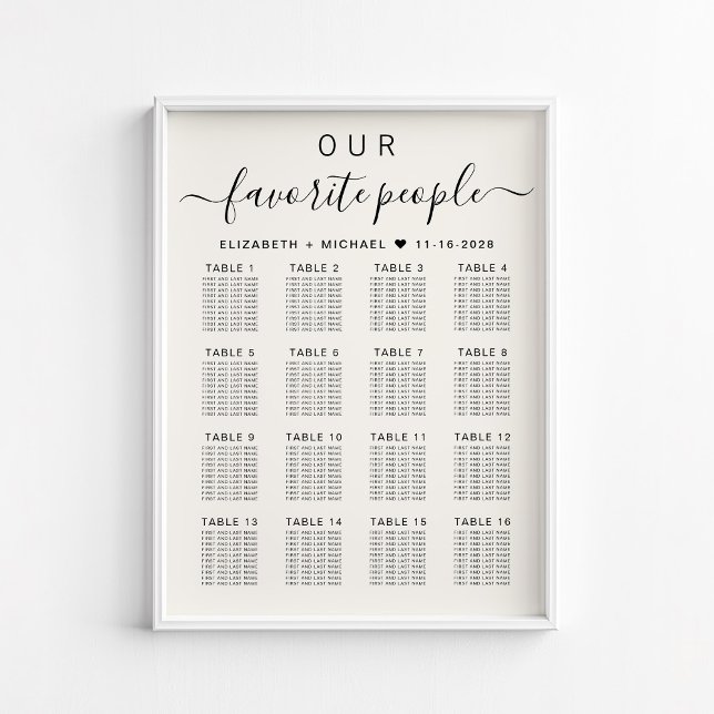 Favourite People 16 Table Wedding Seating Chart (Creator Uploaded)
