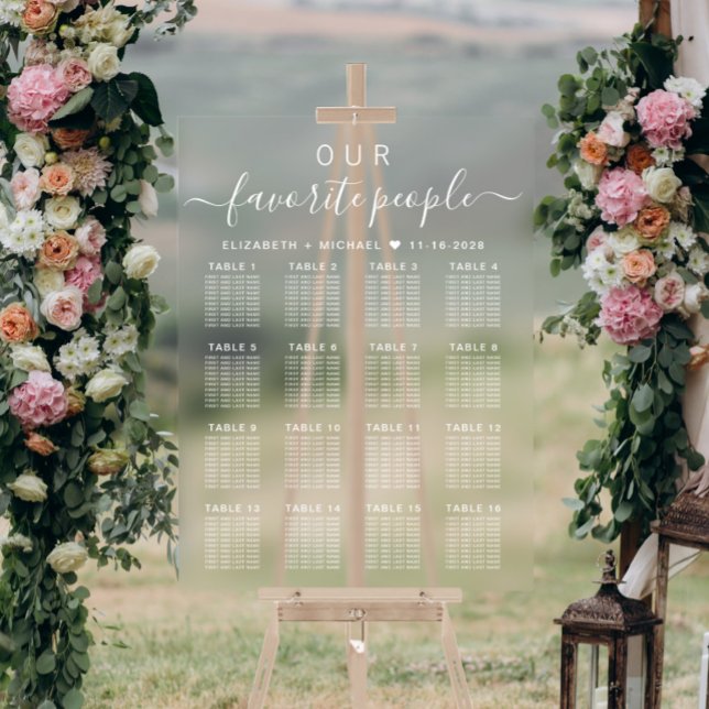Favourite People 16 Table Wedding Seating Clear Acrylic Sign (Creator Uploaded)