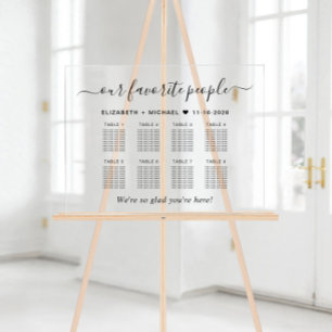 Favourite People 8 Table Wedding Seating Acrylic Sign
