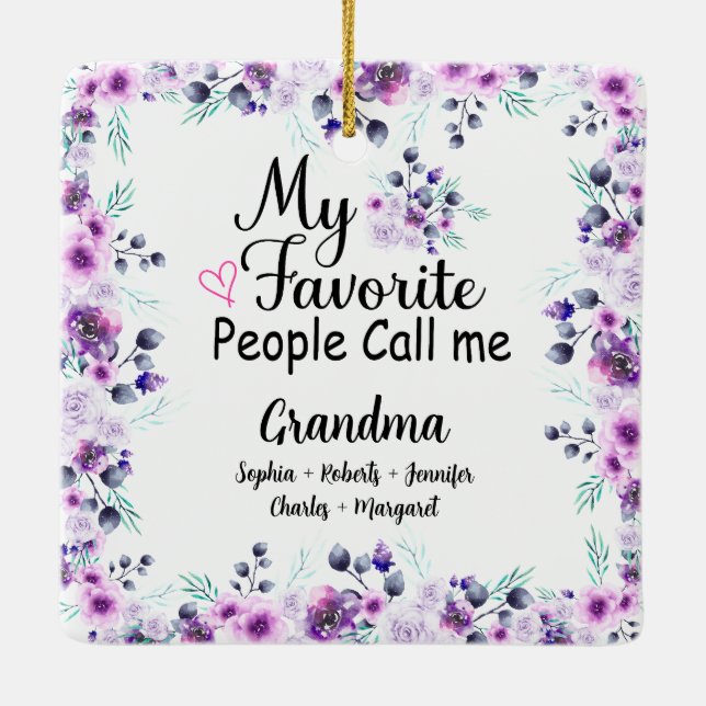 Favourite People Call Me Grandma | Grandkids Name Ceramic Ornament (Back)